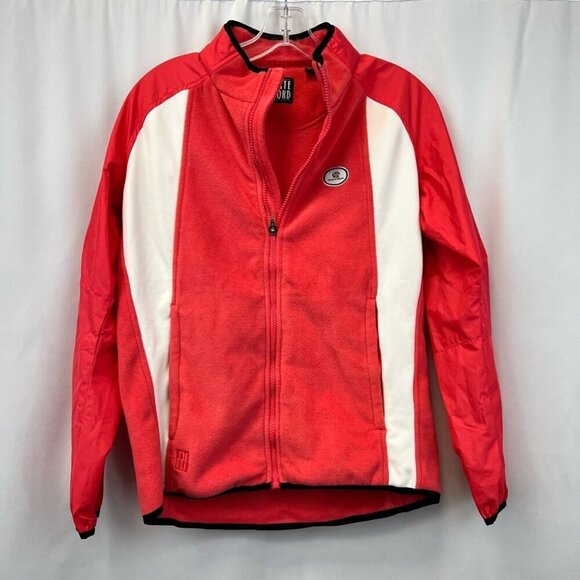 Kate Lord Womens Fleece Jacket Red White Color Block Full Zip Pockets Small - Picture 1 of 10